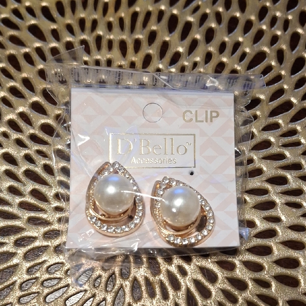 D' Bello Gold and White Pearl Clip Earrings